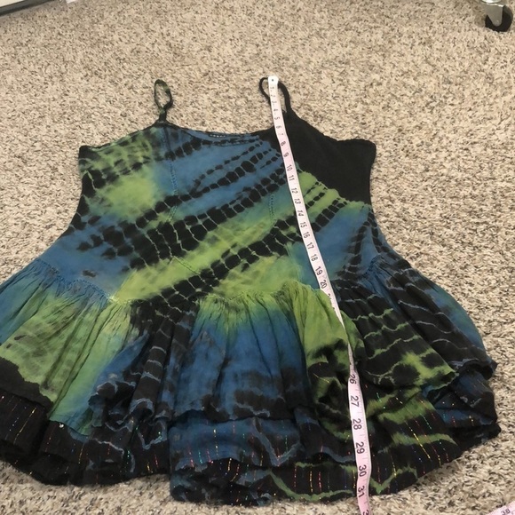 Vintage 90s Drop Waist Mini Dress Size Small Blue Tie Dye - Picture 8 of 8